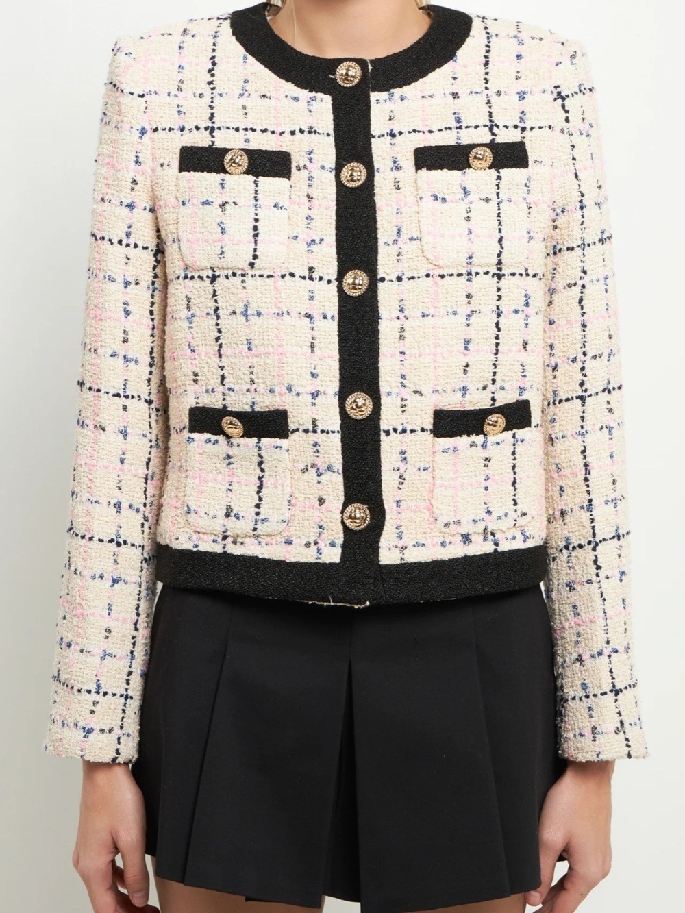 English Factory Boucle Tweed Gold Button Jacket